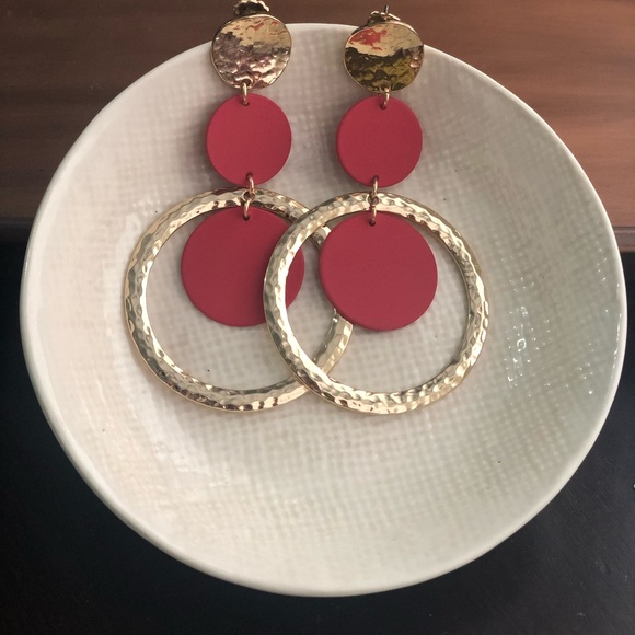 Anna & Ava gold time and red  post Earrings - Picture 2 of 4